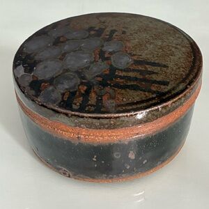 Handcrafted Pottery Lidded MCM Trinket Dish- Black and Brown